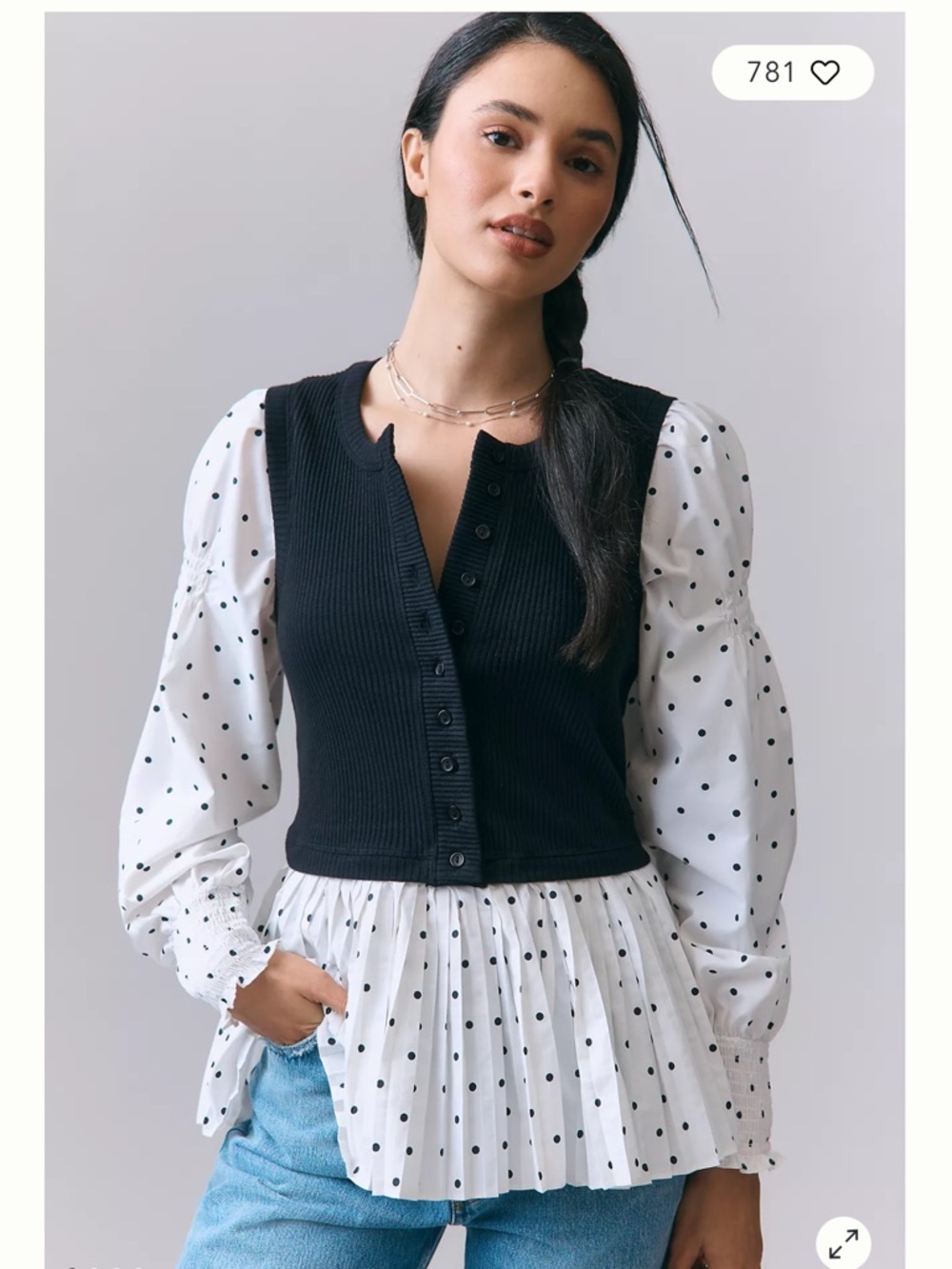 Anthropologie Layered Polka Dot Twofer Long-Sleeve Top